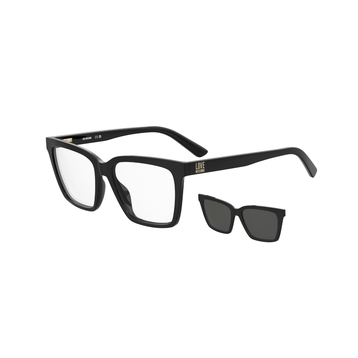 Óculos de Grau Love Moschino com Clip-On MOL661/C 807 5416 S Acetato Preto com lentes na cor Cinza
