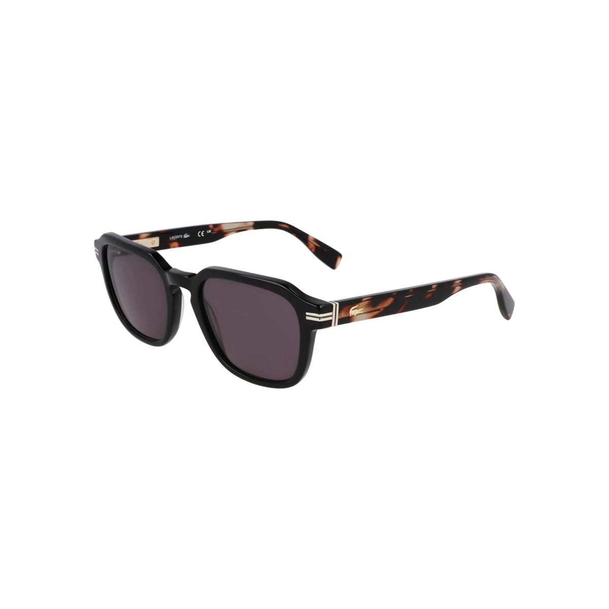Óculos de Sol Lacoste L6046S 006 52 Acetato Preto e Marrom Mesclado com lentes na cor Fumê