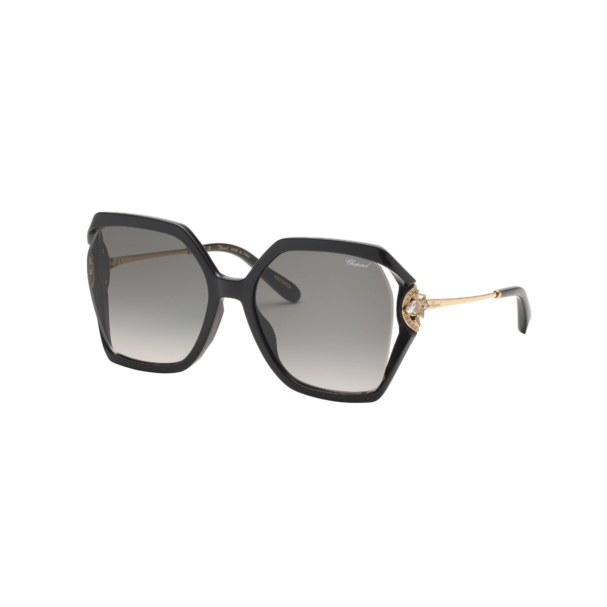 Óculos de Sol Chopard High Jewelry SCH407S 580Z42 Acetato Preto com lentes na cor Cinza Degradê