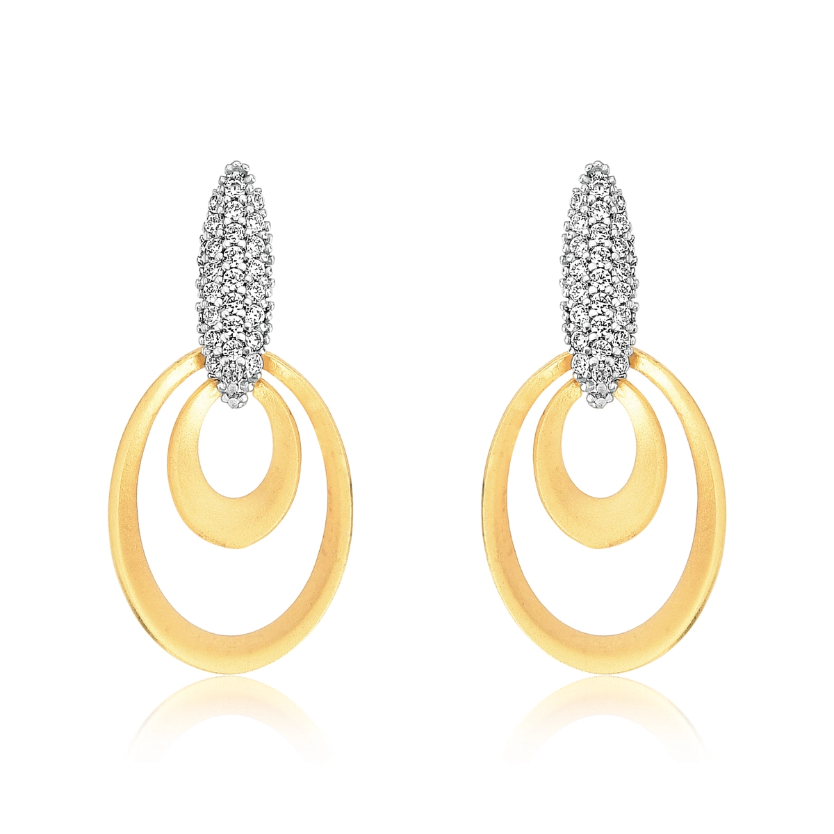 Brinco geométrico oval ouro 18k fosco com Zircônias