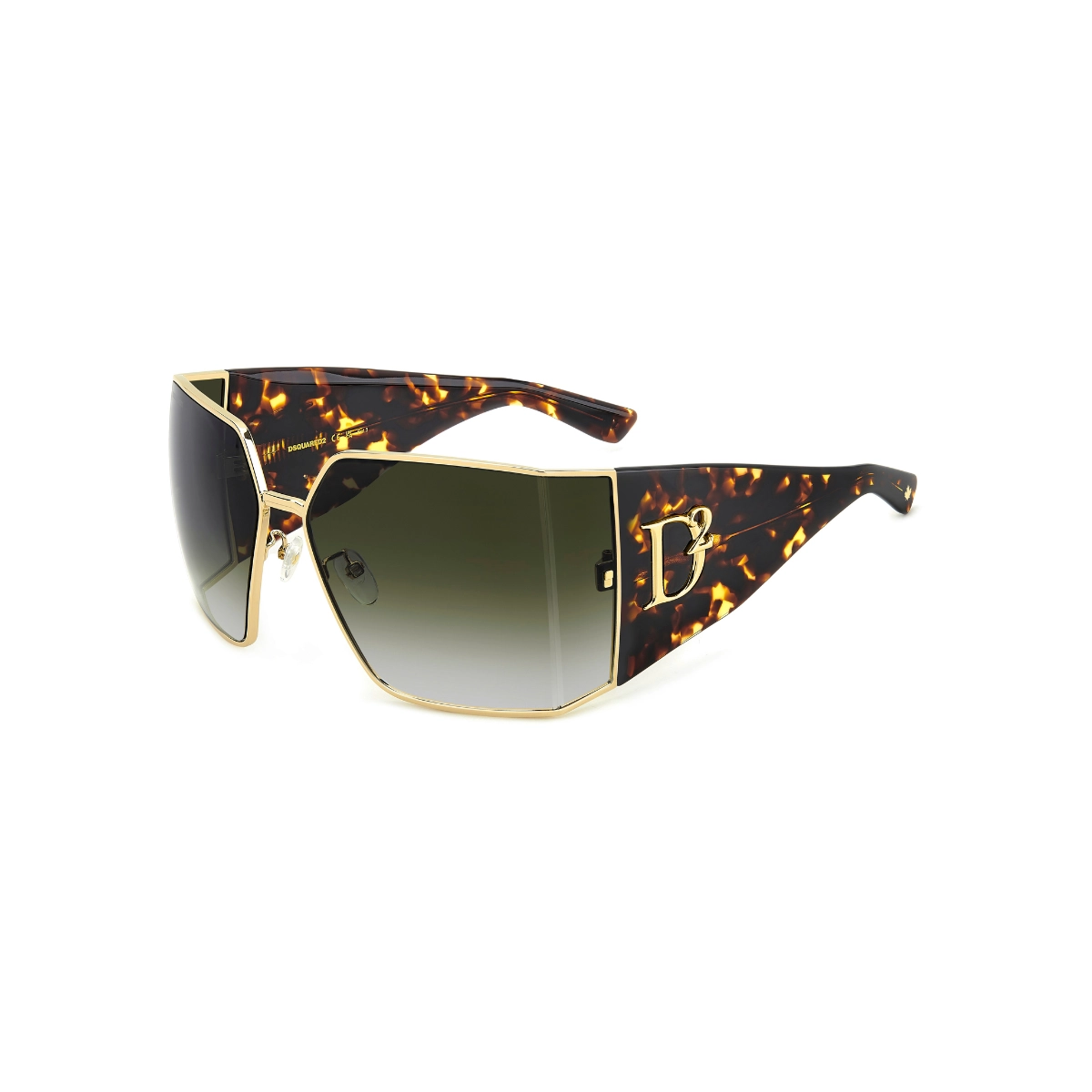 Óculos de Sol Dsquared2 D2 0154/S J5G 739K Metal e Acetato Marrom Mesclado e Dourado com lentes na cor Verde Degradê