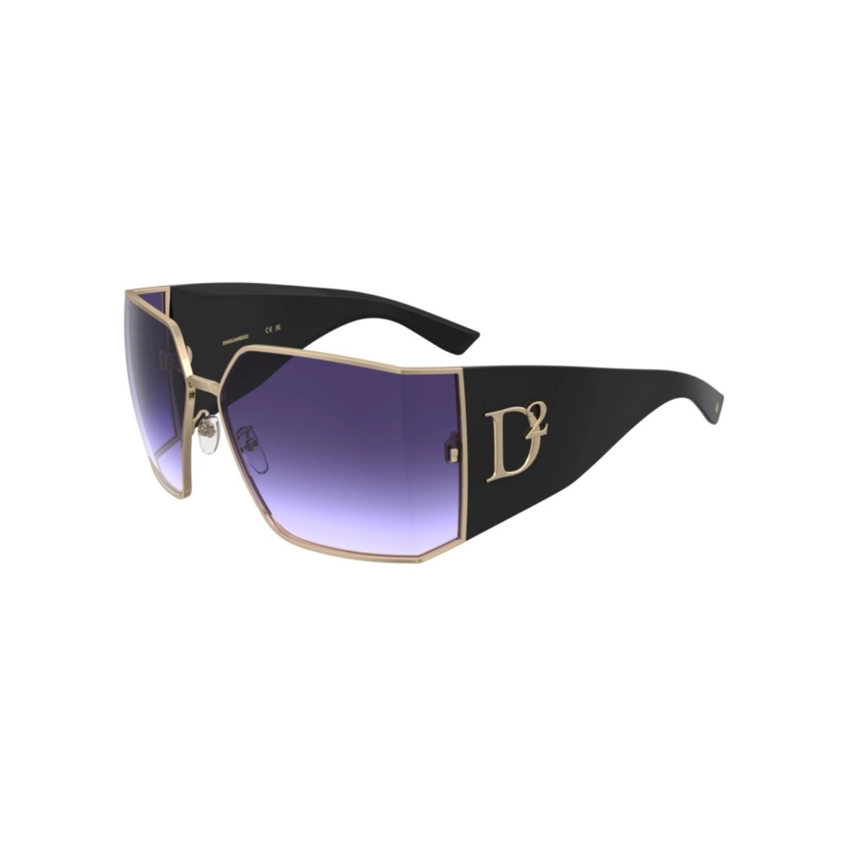Óculos de Sol Dsquared2 D2 0154/S J5G 73DG Metal e Acetato Preto e Dourado com lentes na cor Violeta Degradê