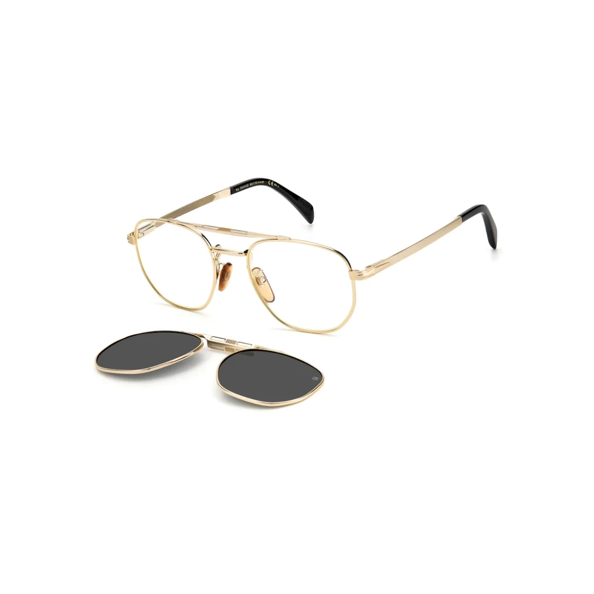Óculos de Grau David Beckham DB 1082/G/CS RHL 52M9 Metal Dourado com Clip-On na cor Fumê