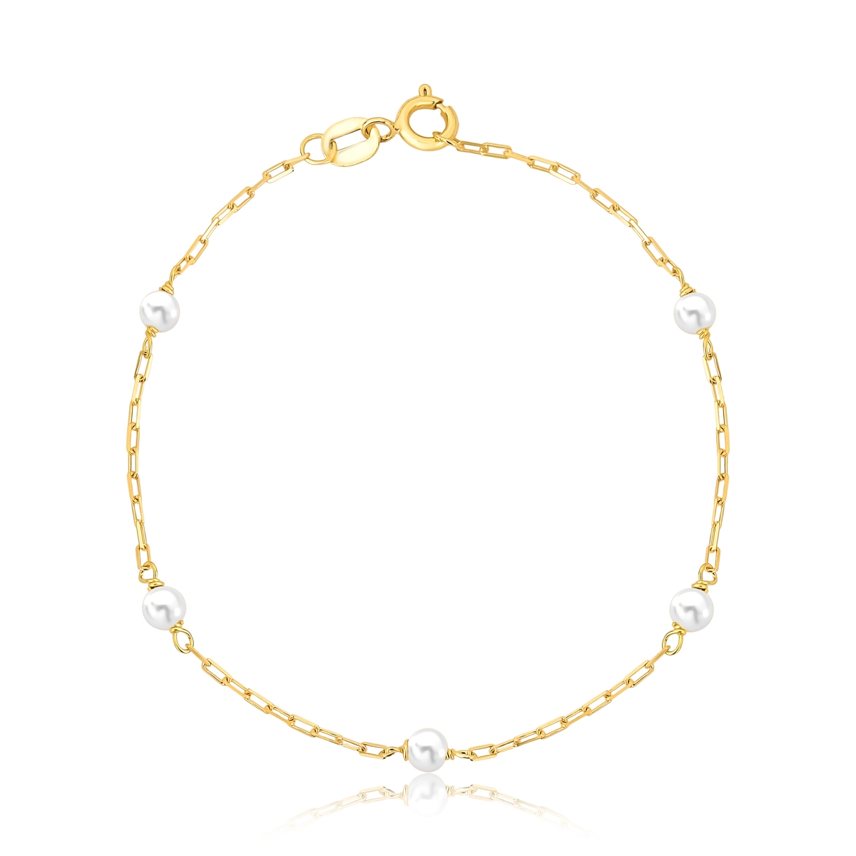 Pulseira Essentials infantil de elos ouro 18k intercalada com Pérolas 15CM