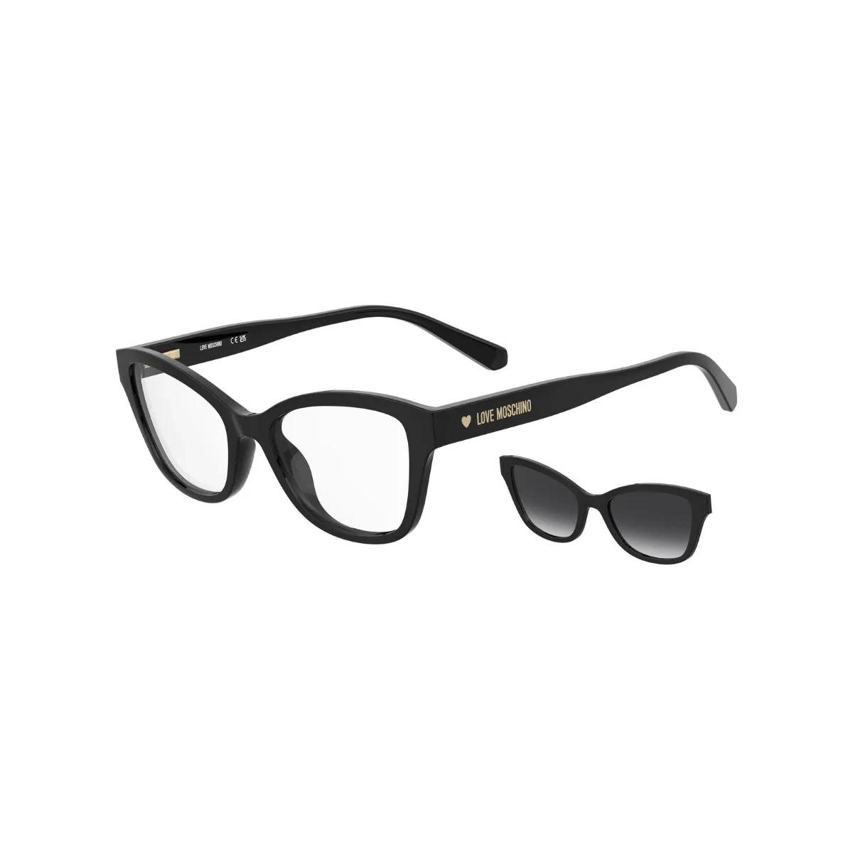 Óculos de Grau Love Moschino Juvenil MOL657/C/TN 807 4917 S Acetato Preto com Clip-On na cor Cinza Escuro Degradê