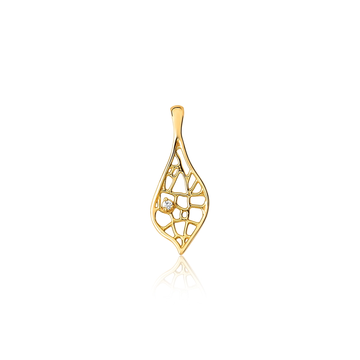 Pingente Rosée folha ouro 18k tramas orgânicas vazadas com Diamante