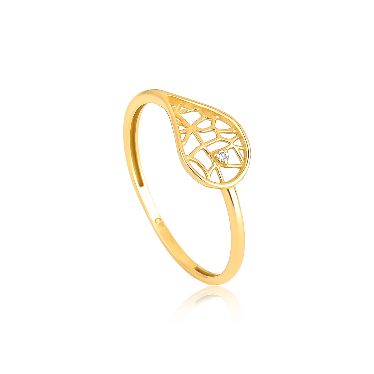 Anel Rosée folha ouro 18k tramas orgânicas vazadas com Diamante