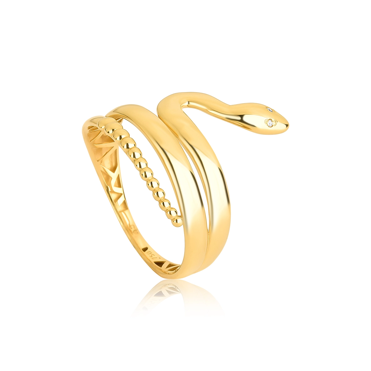 Anel serpente ouro 18k olhos de Diamantes