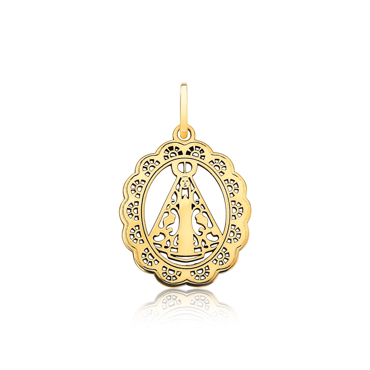 Pingente medalha N.S. Aparecida ouro 18k rendada vazada