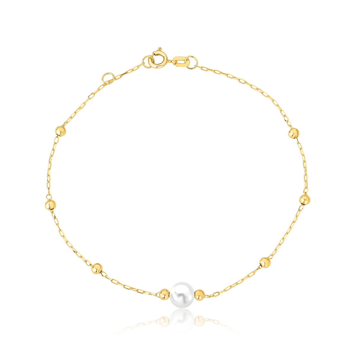 Pulseira de elos bolinhas polidas ouro 18k com Pérola