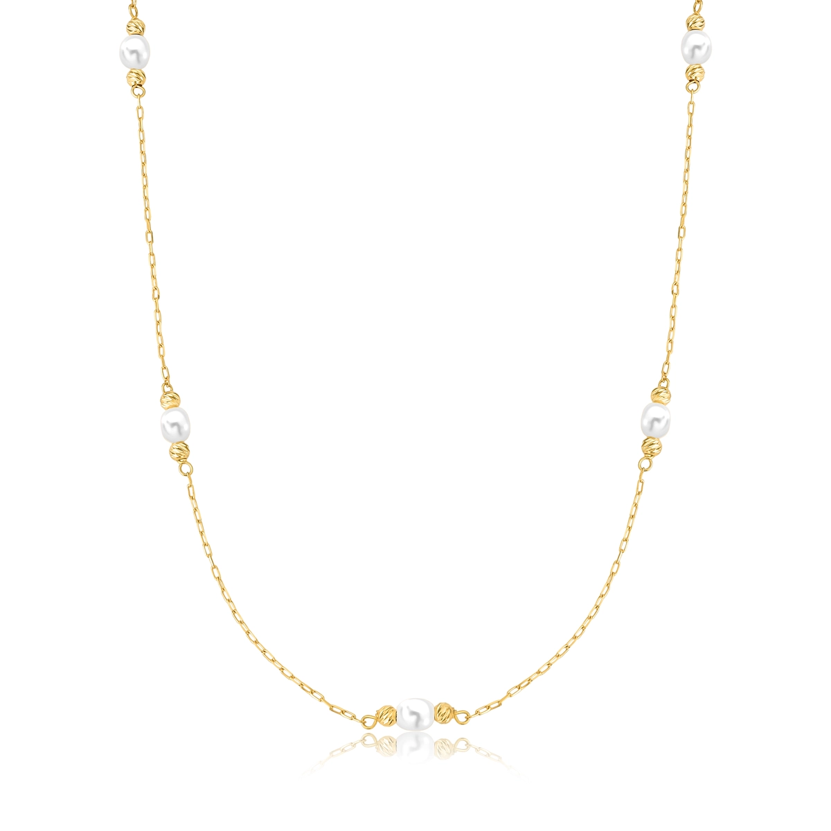 Gargantilha Choker de elos ouro 18k intercalada com bolinhas e Pérolas