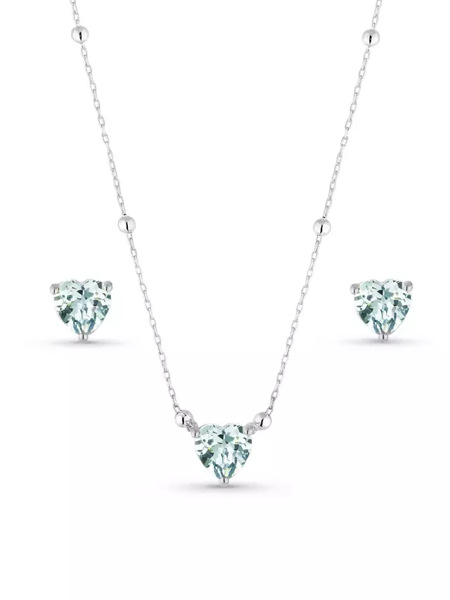 Conjunto Coração Aqua - Prata