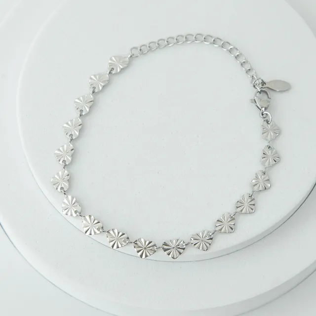 Pulseira Coração 3D Canelado Em Aço Inoxidável