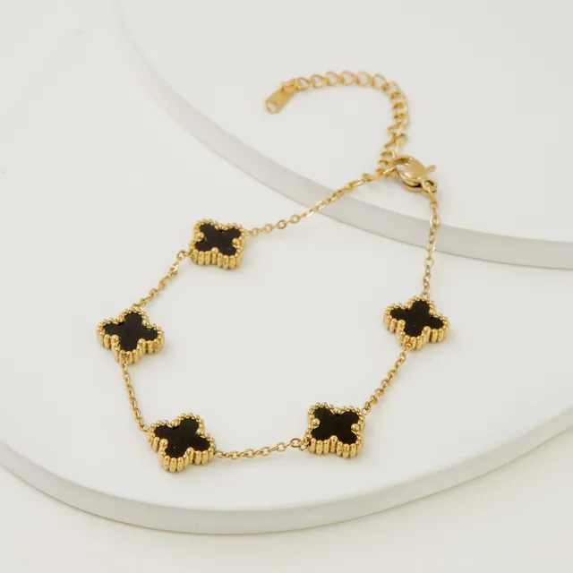 Pulseira Dourada Trevo Inspiração em Aço Inoxidável