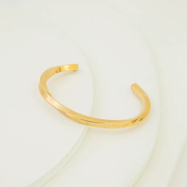 Bracelete Dourado Tubo Enrolado em Aço Inoxidável