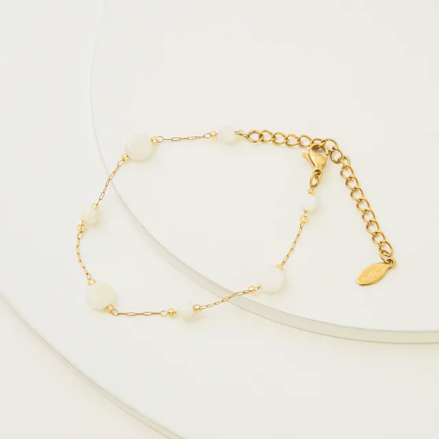 Pulseira Dourada Círculos Madrepérola em Aço Inoxidável