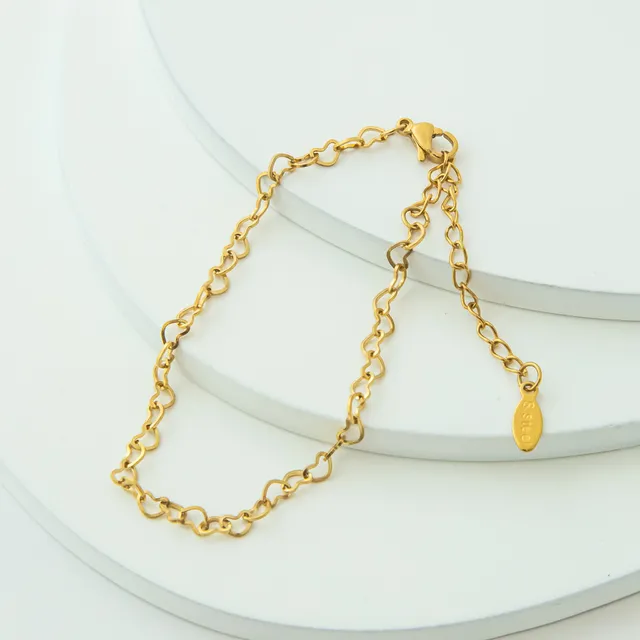 Pulseira Dourada Corações Entrelaçados em Aço Inoxidável