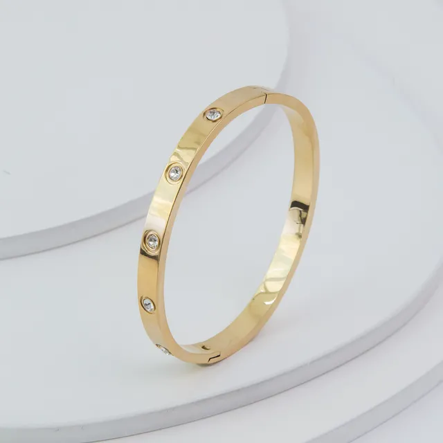 Bracelete Dourado Pontos de Luz em Aço Inoxidável