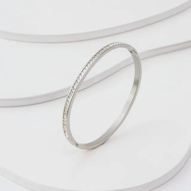 Bracelete c/ Zircônias Cúbicas em Aço Inoxidável