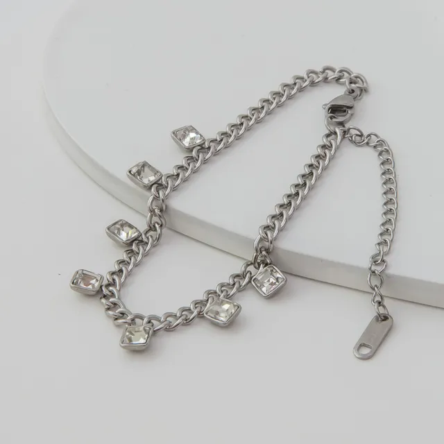 Pulseira Grumet Multi Zircônias Quadradas em Aço Inoxidável