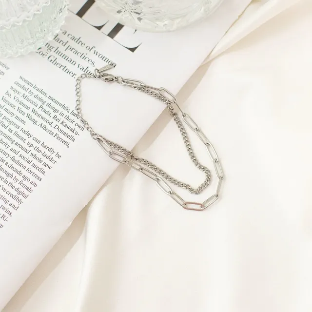 Pulseira Dupla Grumet e Catier Minimalista em Aço Inoxidável