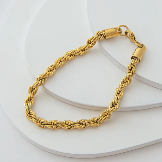 Pulseira Dourada Masculina Corrente Baiana em Aço Inoxidável