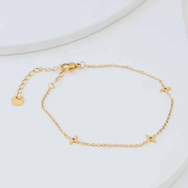 Pulseira Dourada Estrela 4 pontas em Aço Inoxidável