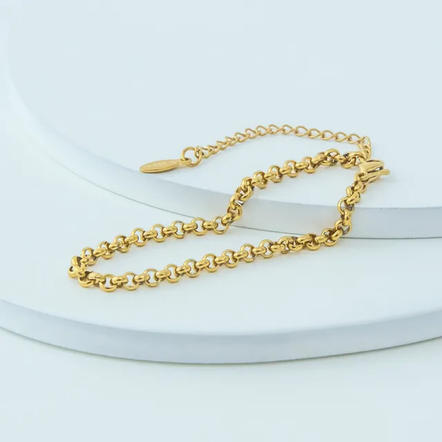 Pulseira Dourada Elo Português Em Aço Inoxidável