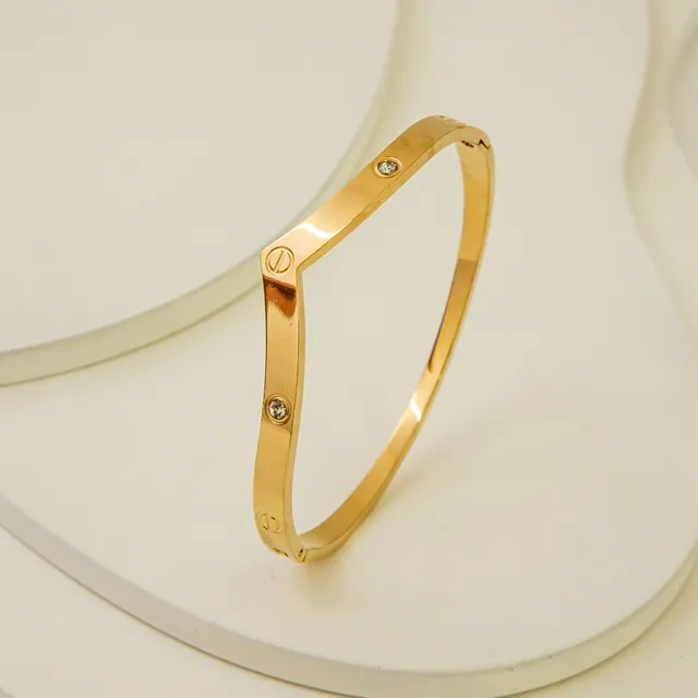 Bracelete Dourado V Inspiração Catier em Aço Inoxidável