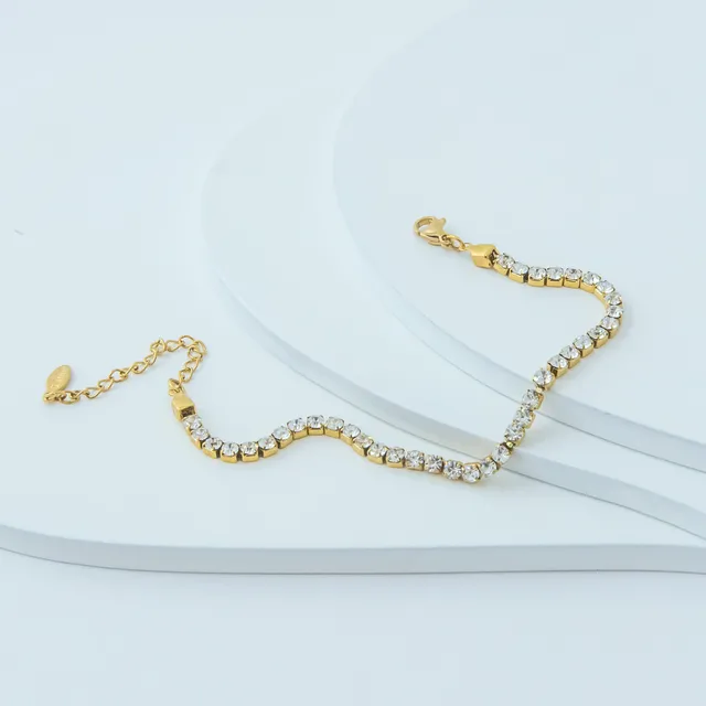 Pulseira Dourada Riviera Branca em Aço Inoxidável