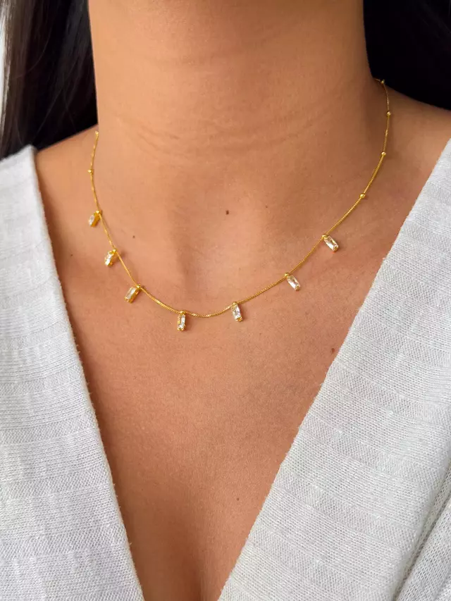 Choker Bolinha e Zircônia - Dourada