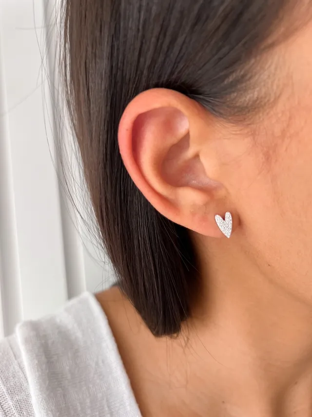 Brinco Coração Cravejado - Prata