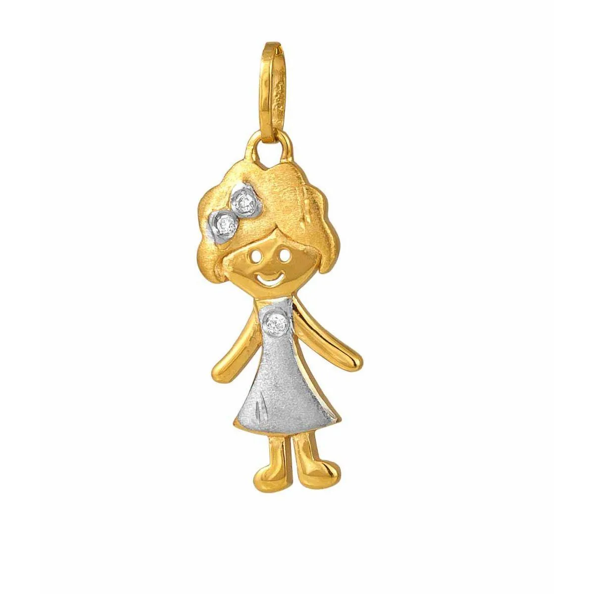 Pingente filhos ouro 18k menina vestido e laço com Diamante