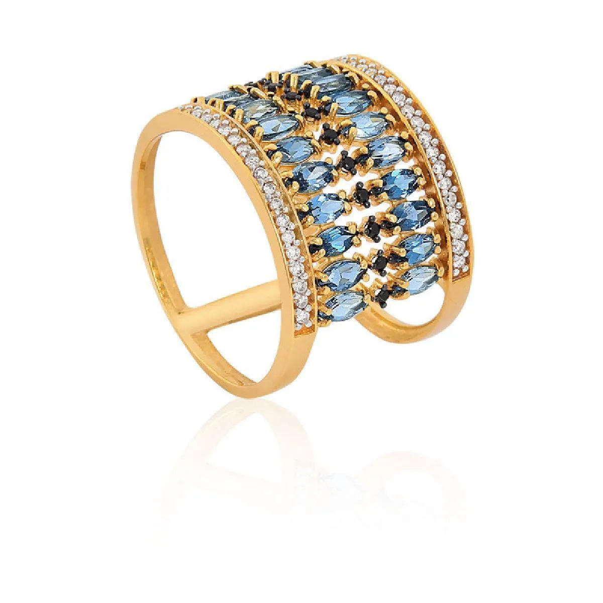 Anel de Ouro 18k com Topázio, Espinélio e Diamante