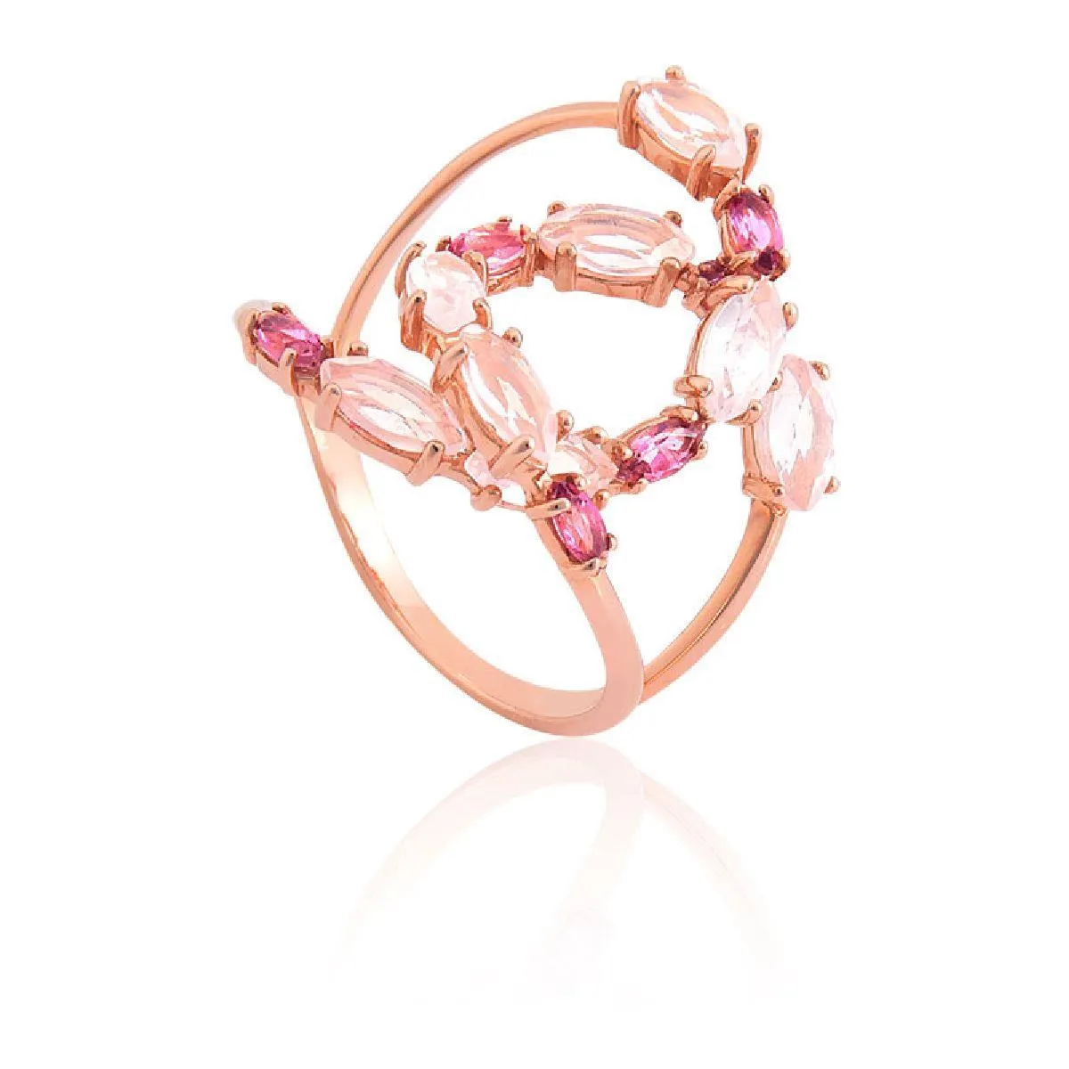 Anel de Ouro 18k com Quartzo e Turmalina