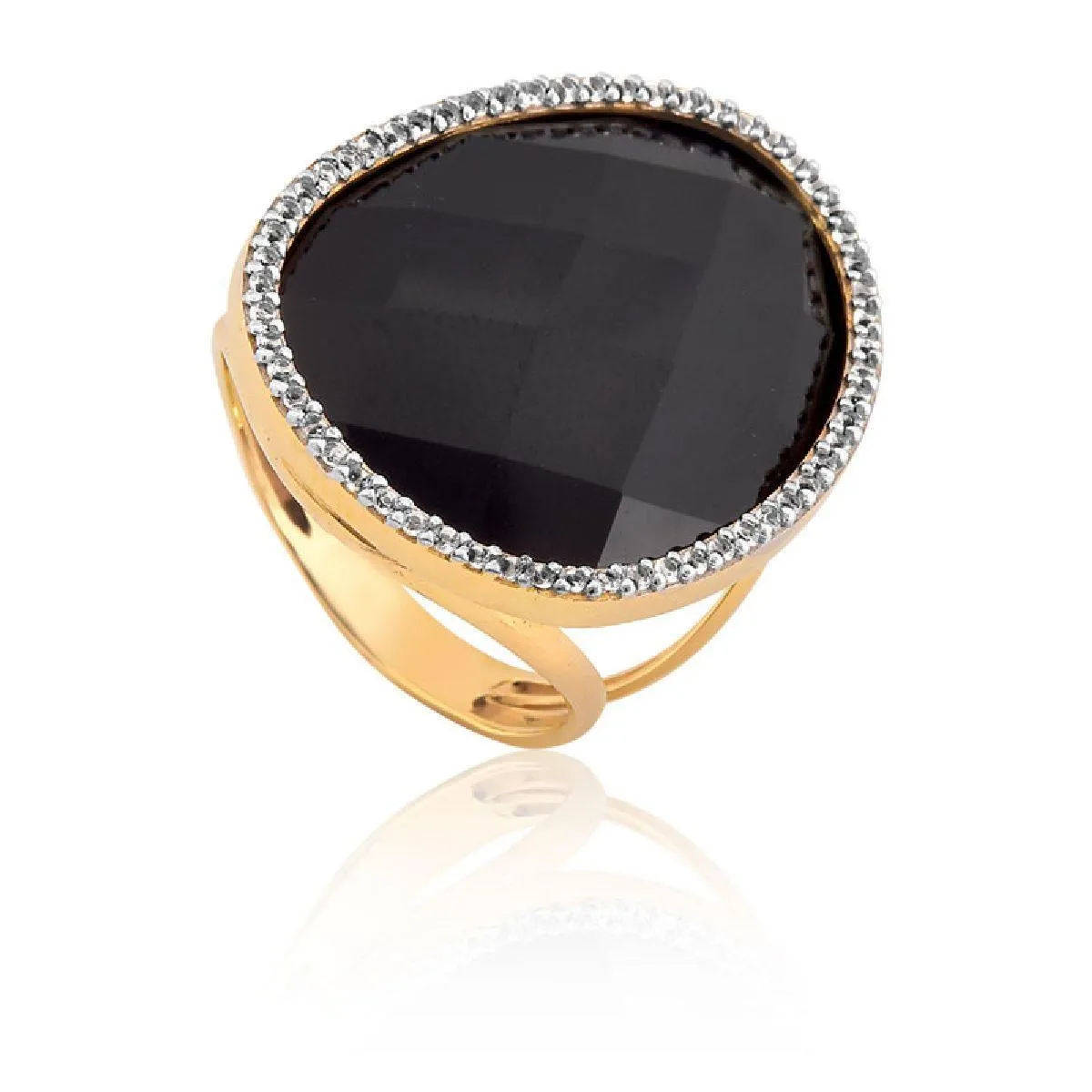 Anel de Ouro 18k com Ônix e Topázio