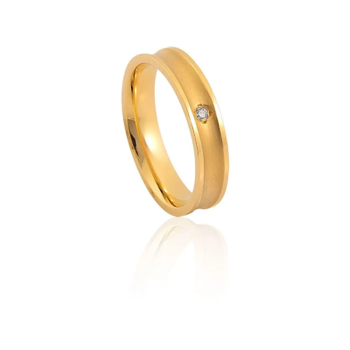 Aliança de Ouro 18k Côncava Anatômica Fosca com Borda Polida e Diamante-Alianças Exclusivas Coliseu(3,90MM)