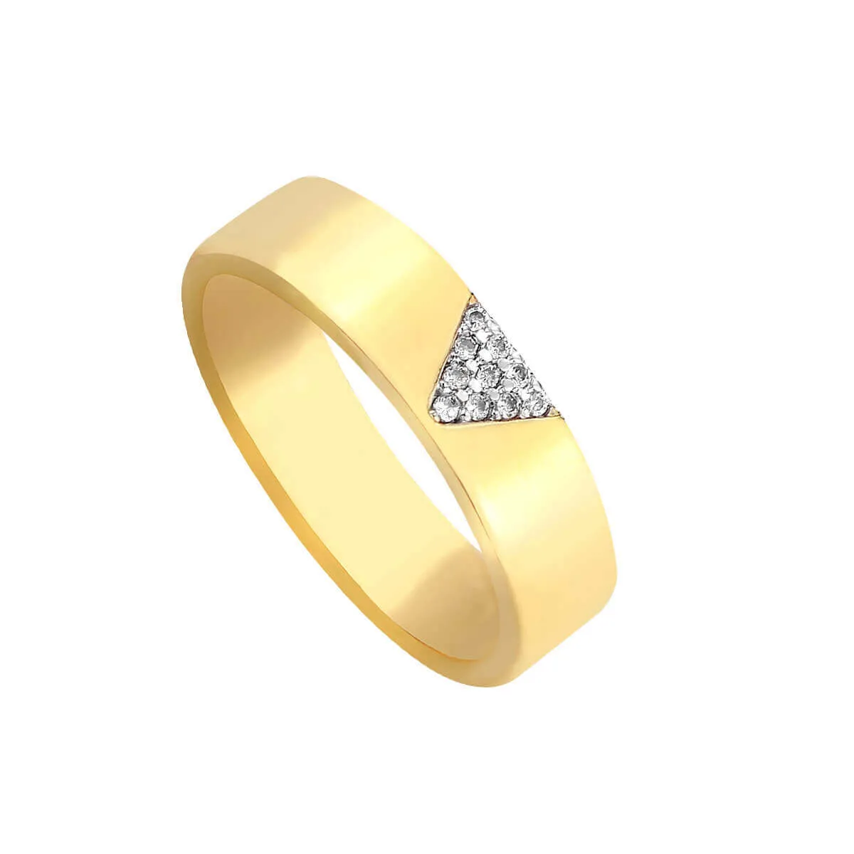 Anel Folheado a Ouro 18k Aro Liso Detalhe Triângulo Cravejado