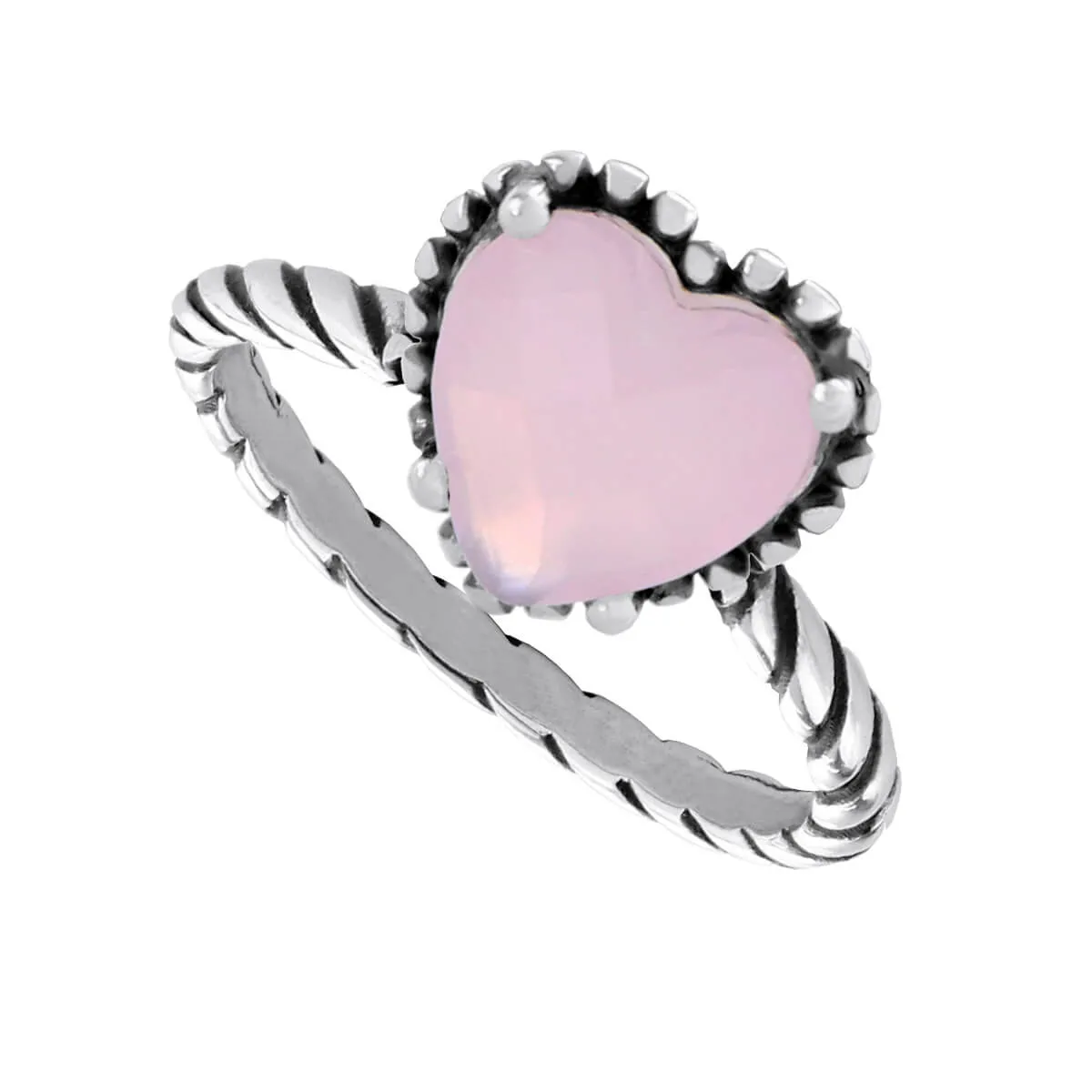 Anel Prata 925 Coração Zircônia Rosa Claro