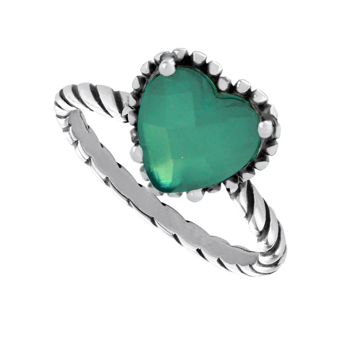 Anel Prata 925 Coração Zircônia Verde Esmeralda