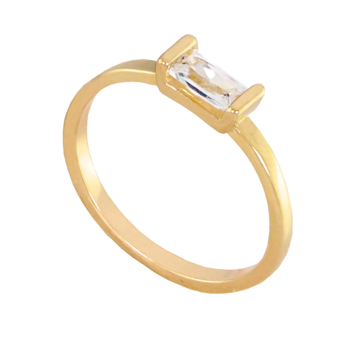 Anel Solitário Folheado a Ouro 18k Zircônia Retângular