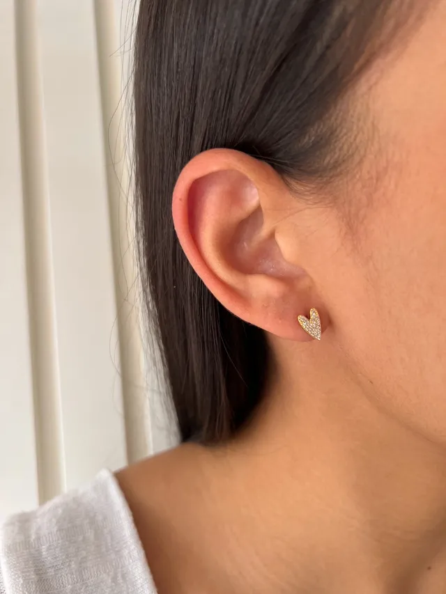 Brinco Coração Cravejado - Dourado