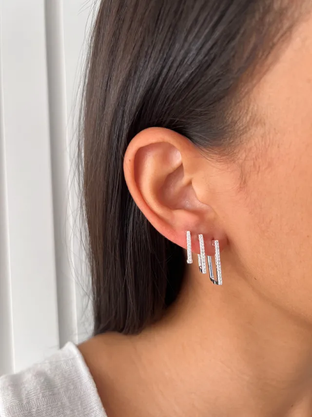 Trio Retangular Cravejado - Prata