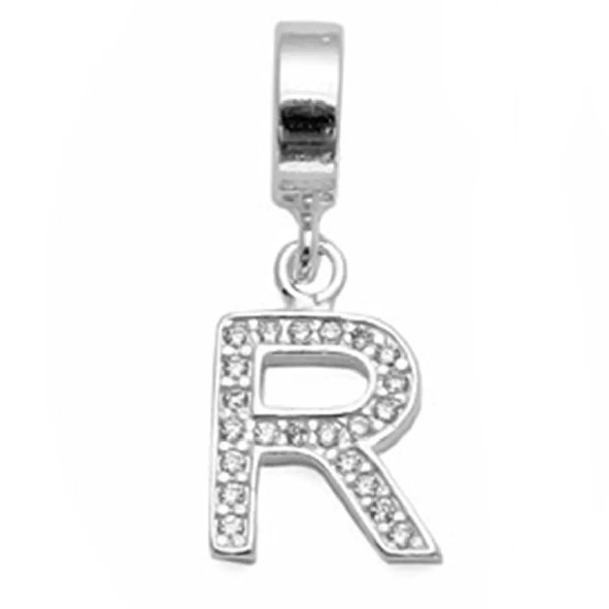 Berloque Prata 925 Microzircônia Letra R