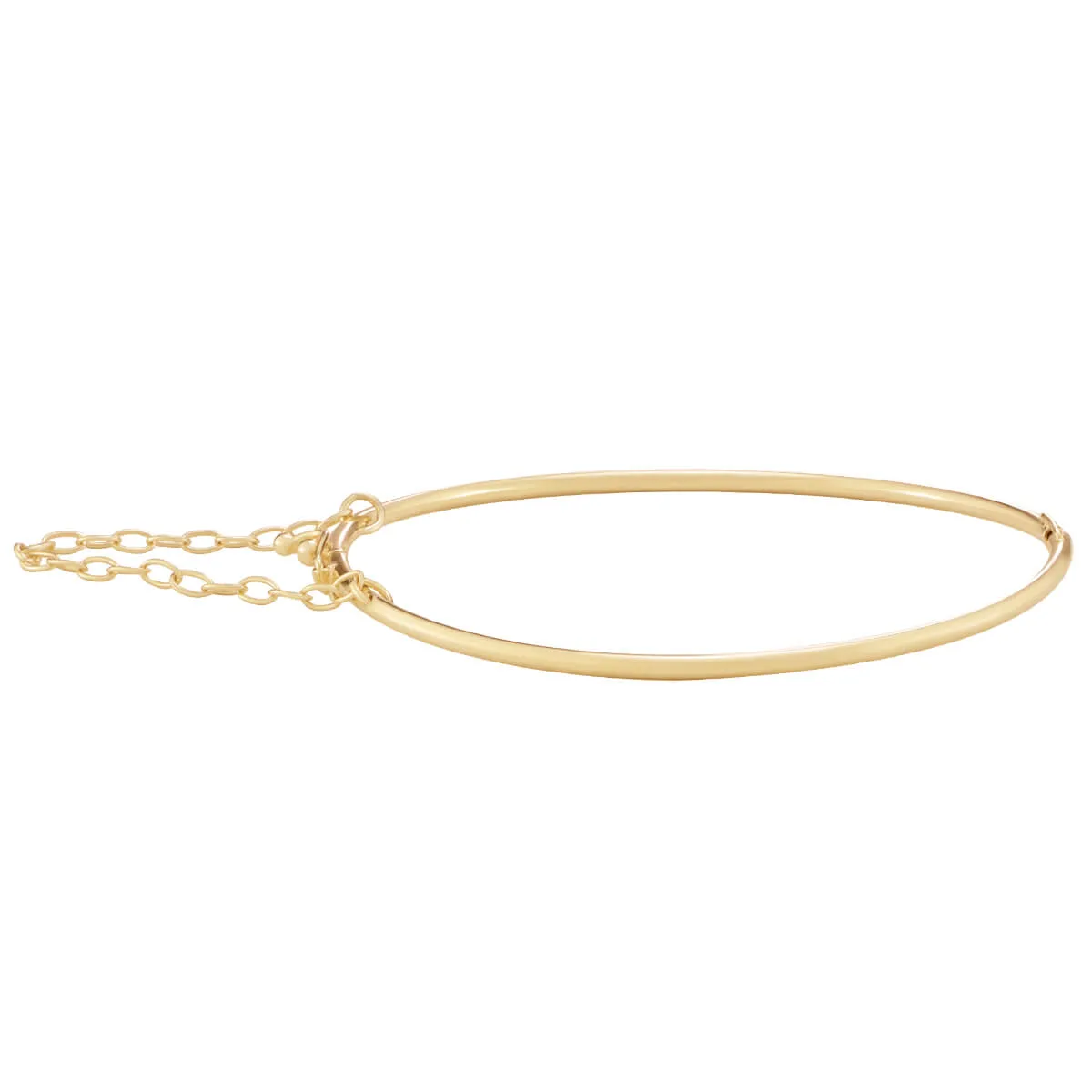 Bracelete Folheado a Ouro 18k Aro Redondo Fino Liso Trava com Corrente