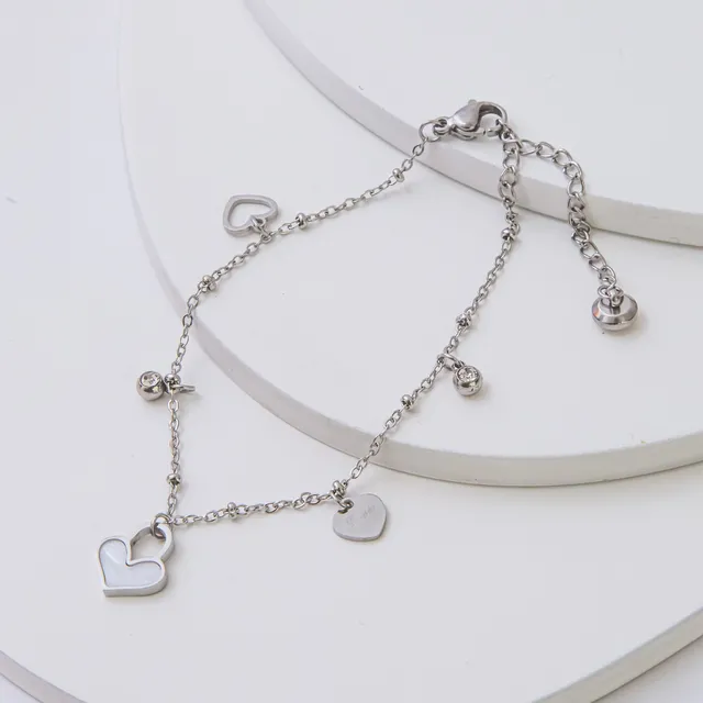 Pulseira Coração e Brilhos em Aço Inoxidável