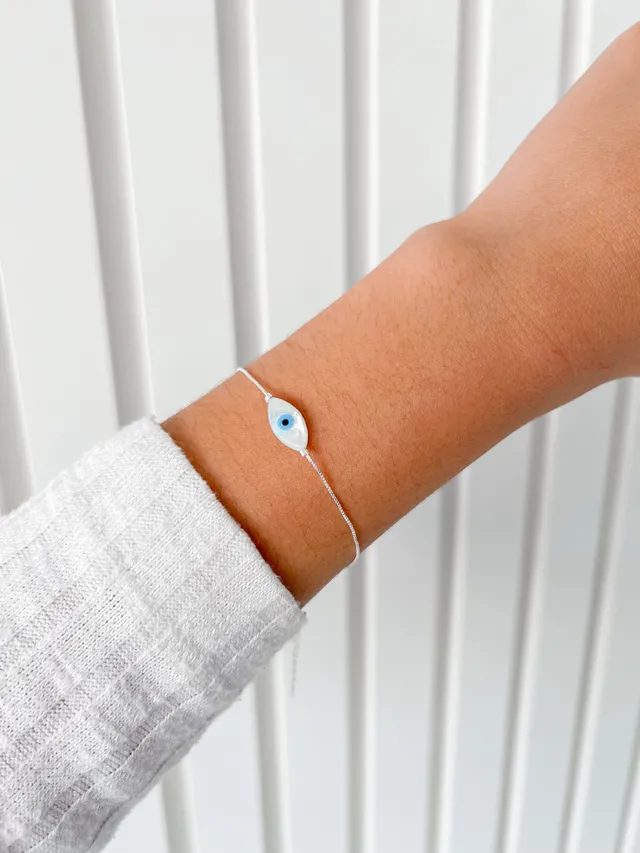 Pulseira Madrepérola Olho Grego - Prata
