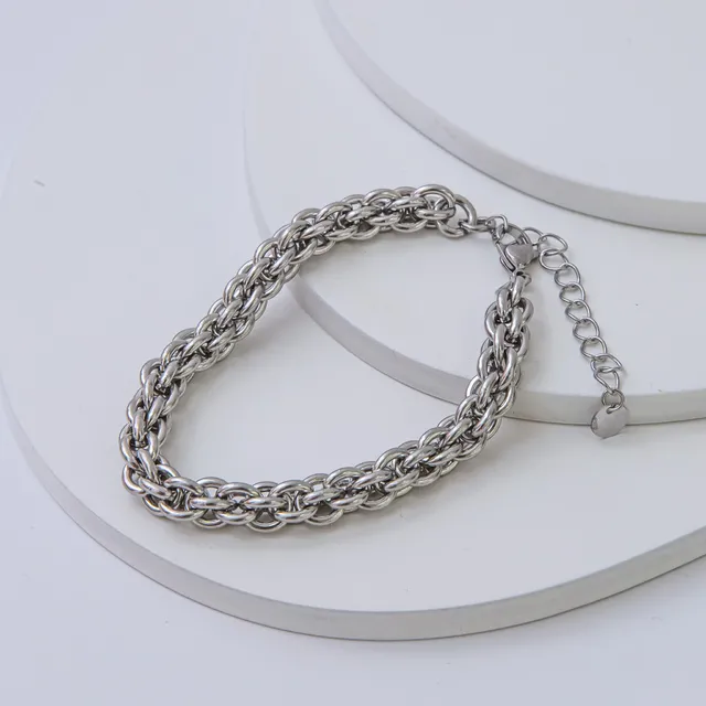 Pulseira Elos Trançados em Aço Inoxidável