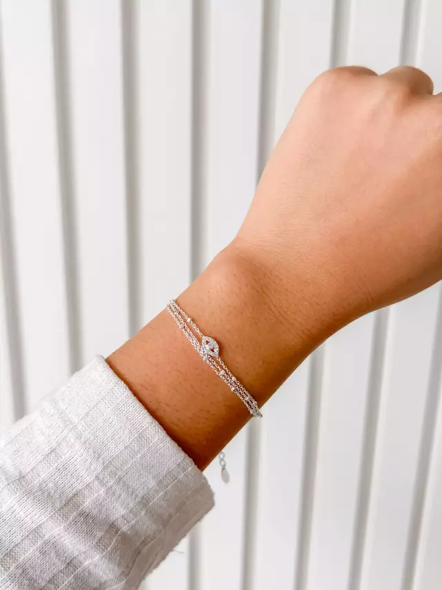 Pulseira Tripla Olho Grego Cristal - Prata