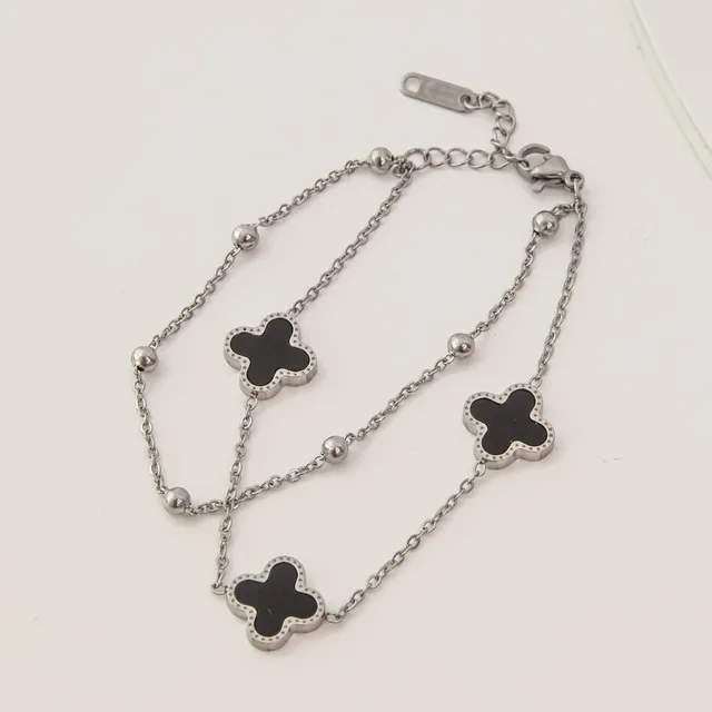 Pulseira Dupla Trevos em Aço Inoxidável